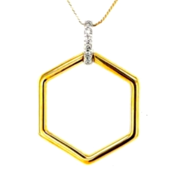 14K Diamond Yellow Gold Pentagon Pendant - Picture 2 of 4